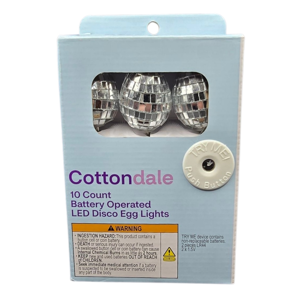 New Cottondale 10-Count Led Disco Egg Lights, Silver, 5.5 Ft Battery Operated